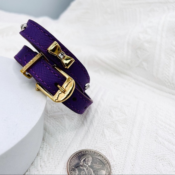 Henri Bendel Collection Purple Leather Gold Bow Crystal Logo Wrap Bracelet - Picture 6 of 6